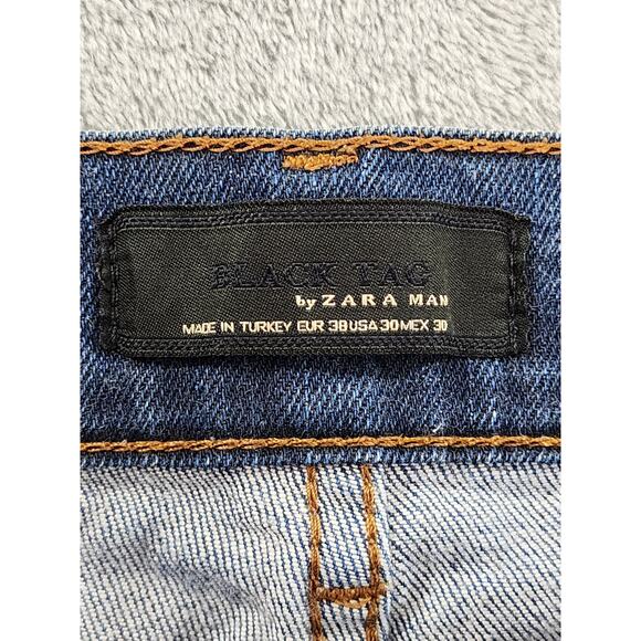 Zara Man Black Tag Straight Leg Denim Jeans Size 30 Blue Dark Wash Stretch Slim - Picture 7 of 16